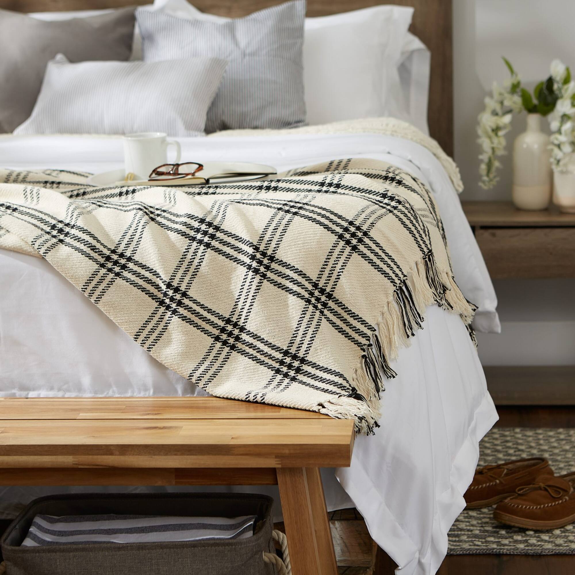 DII® Black Modern Farmhouse Plaid Throw
